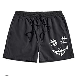 NWOT Mens ROMWE Black Shorts with White Face Accent Sz. Med